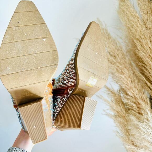 NEW Brown Faux Suede Sequin Glitter Discoball Cowgirl Cowboy Chunk Heel Boot 9.5 - Picture 4 of 13